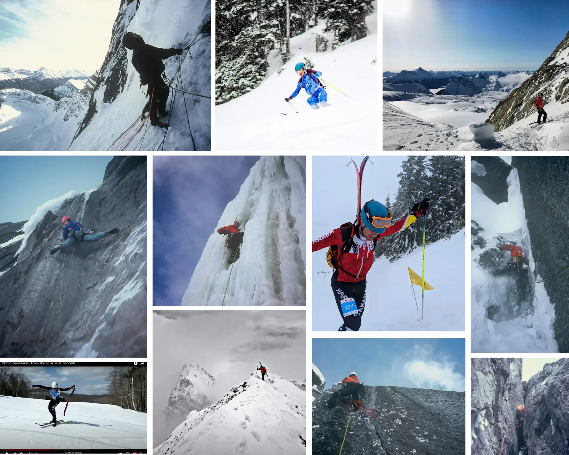 A collage of photos representing the author's extensive mountain sport experience